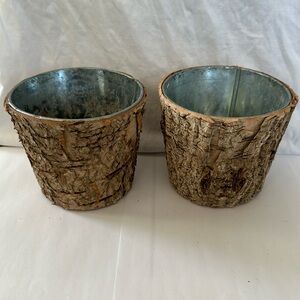 set if 2 tree bark decorative planters